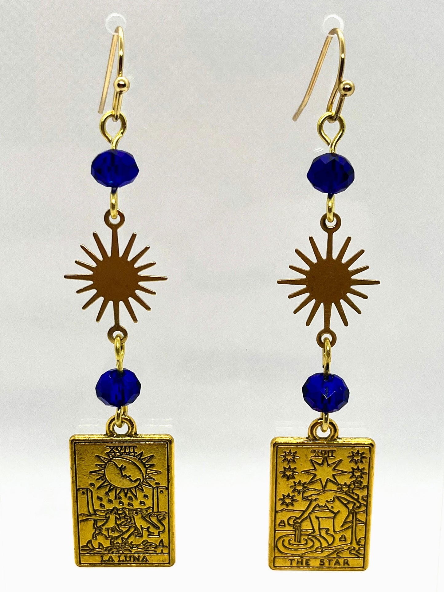 Blue/Gold tarot earrings