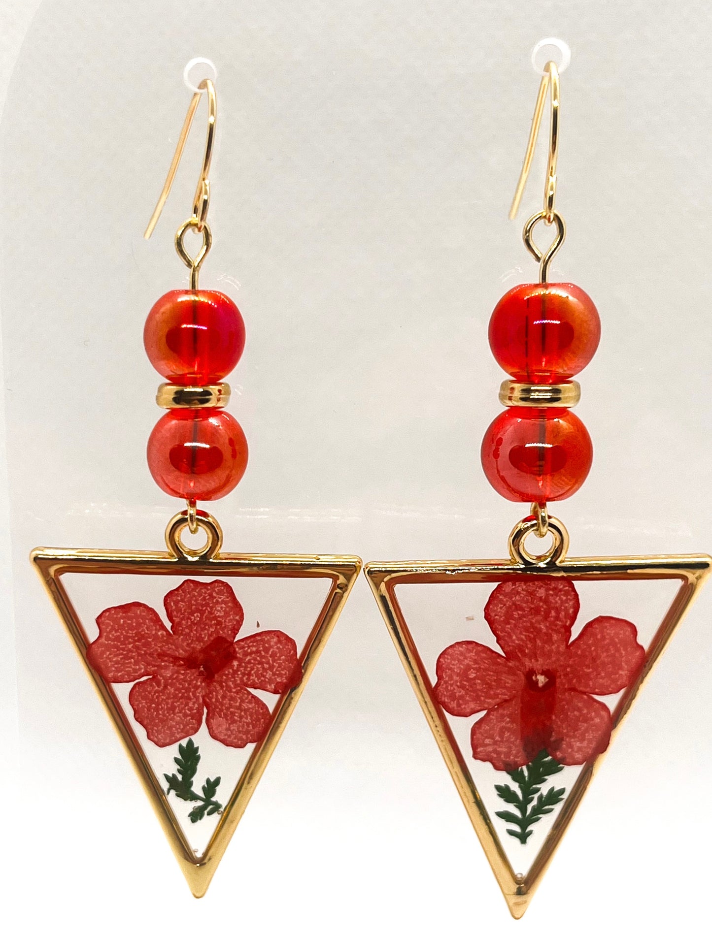 Red Pressed Flower Earrings