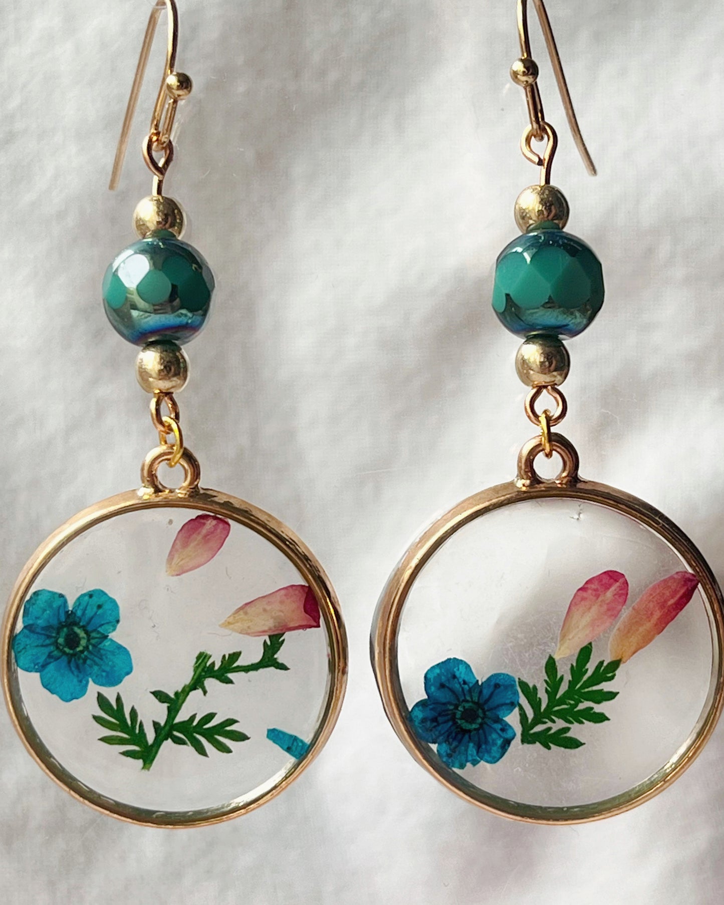 Cerulean Dried Flower Disc Earrings