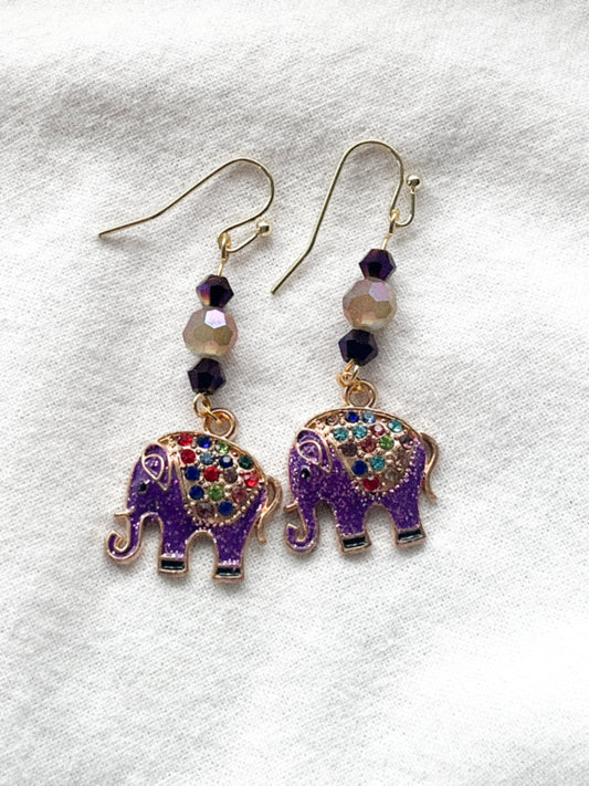 Purple Elephant Earrings