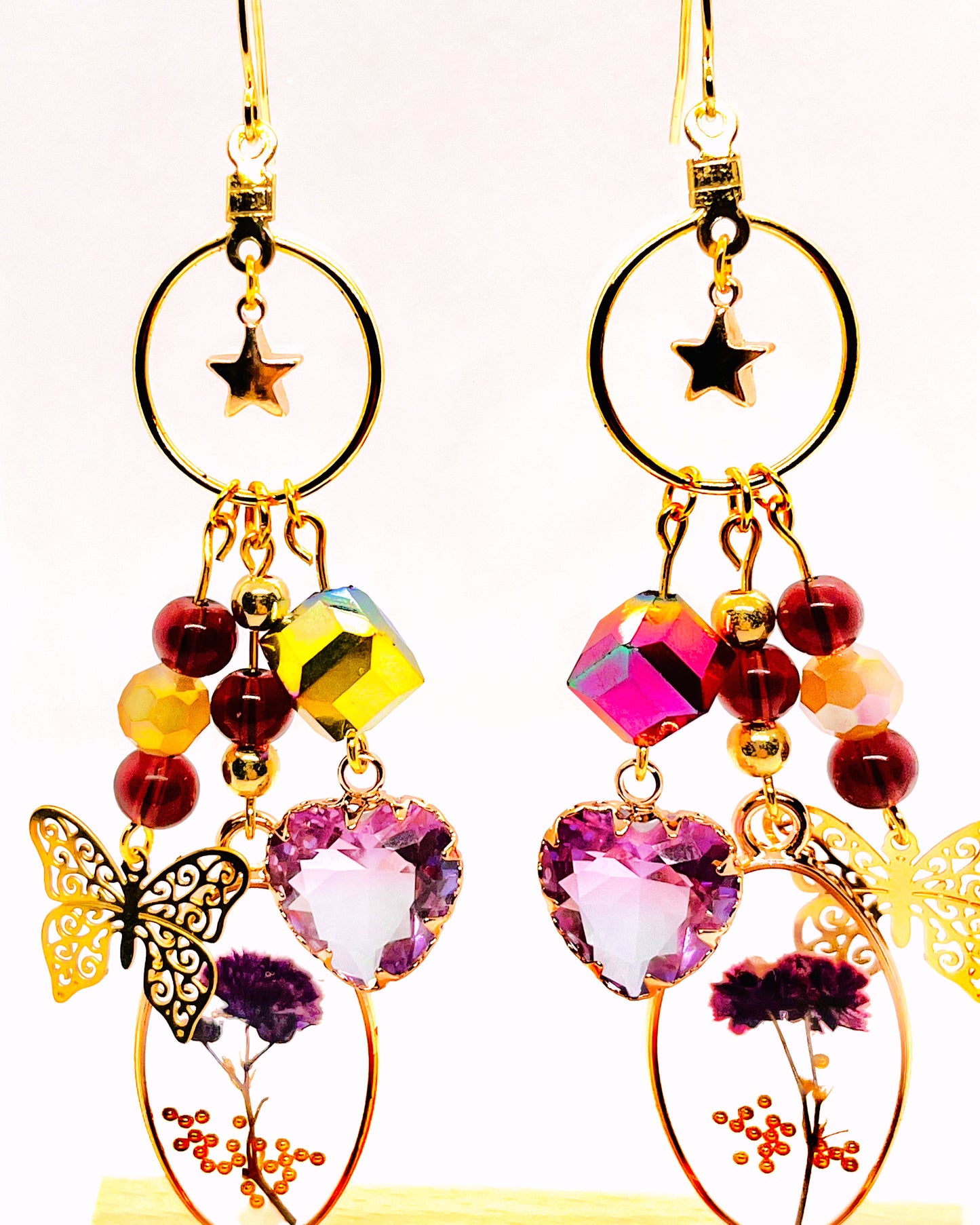 Purple Pressed Flower Earrings