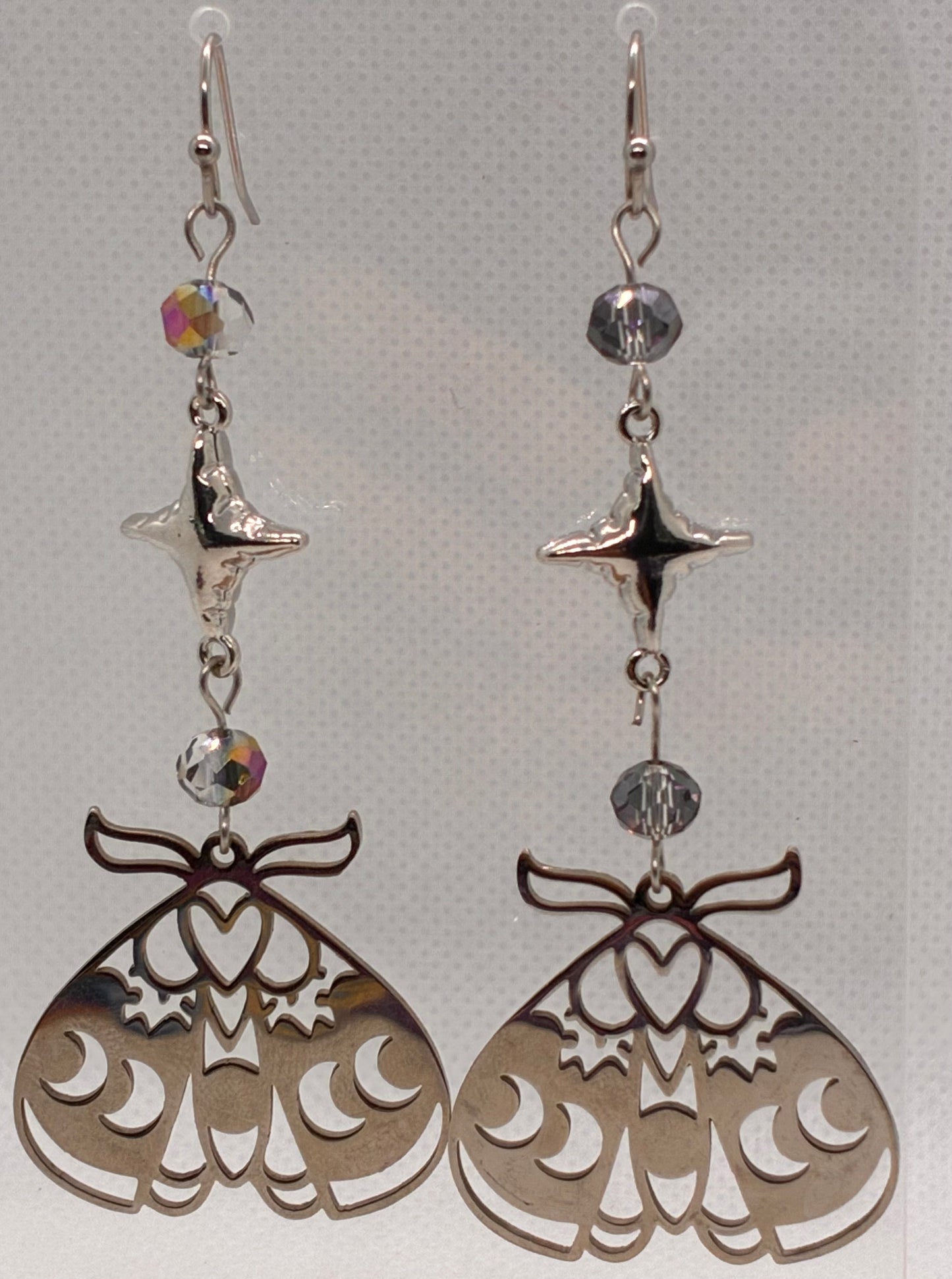 Silver Celestial Moth Earrings