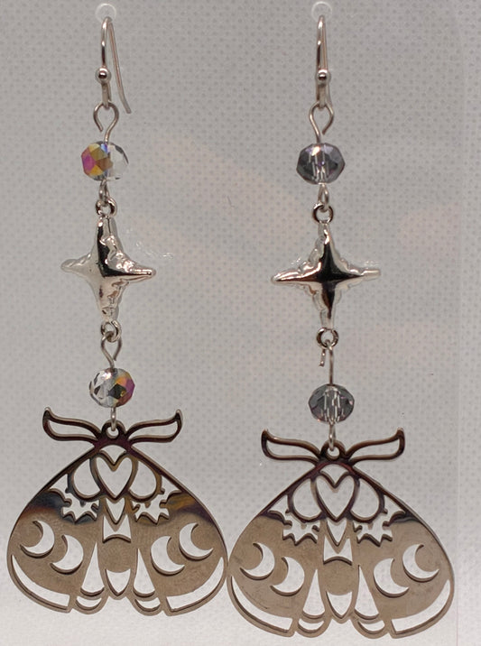 Silver Celestial Moth Earrings