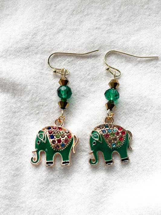 Green Elephant Earrings