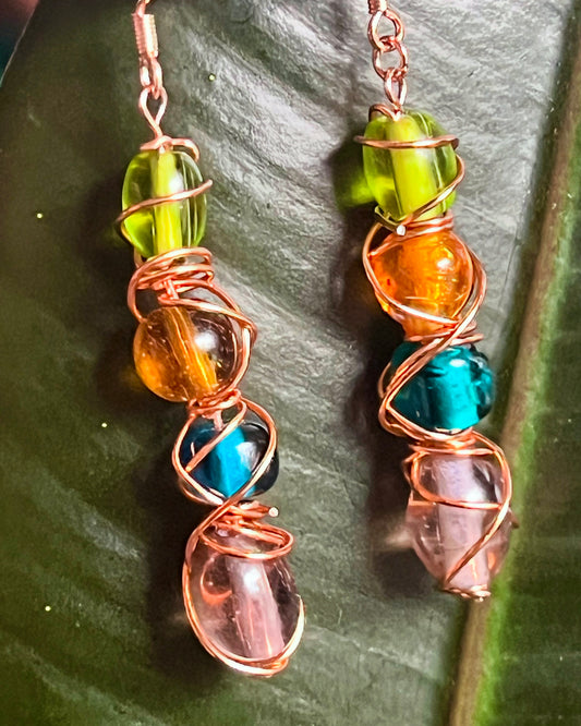 Copper Wire Beaded Earrings