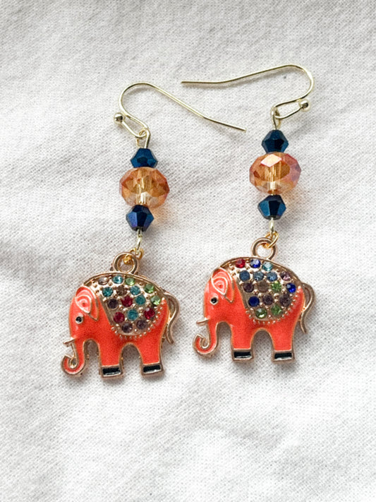 Orange Elephant Earrings