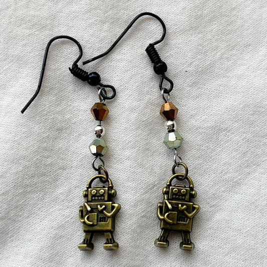 Bronze Robot Earrings