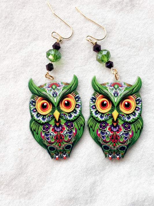 Green Owl Earrings