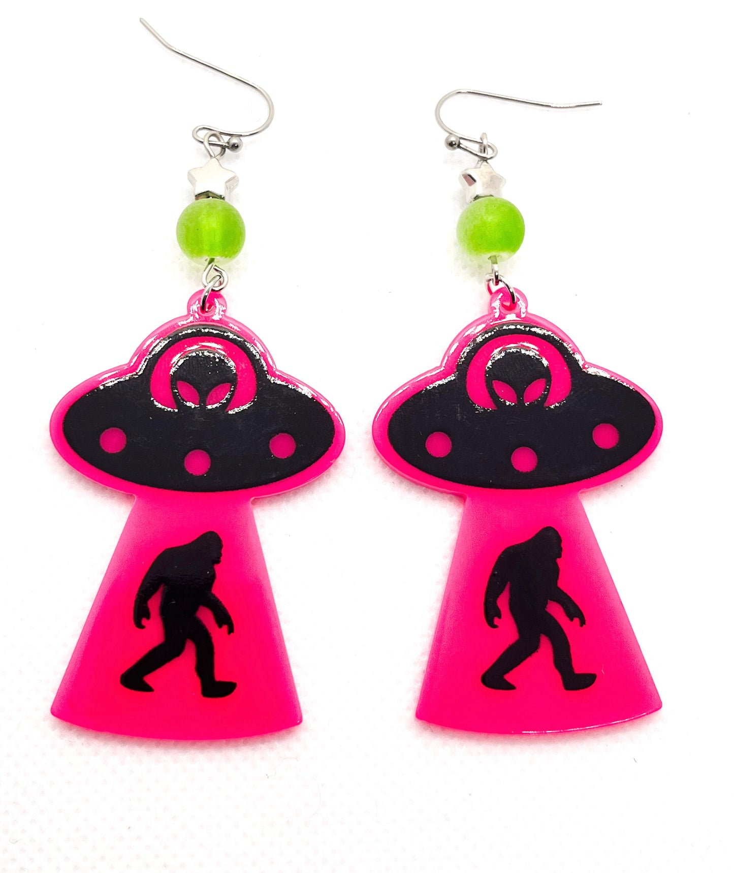 Pink Squatch Abduction Earrings