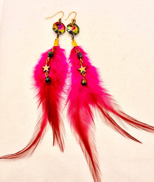 Fuschia Feather Earrings