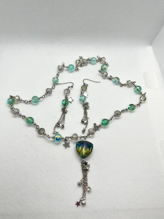 Nebula in Green Necklace & Earring Set