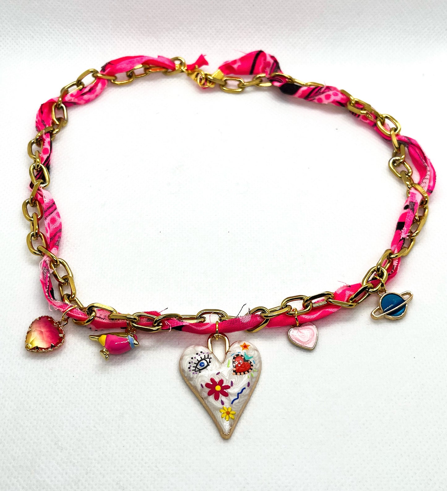 Pink Bandana Charm Necklace