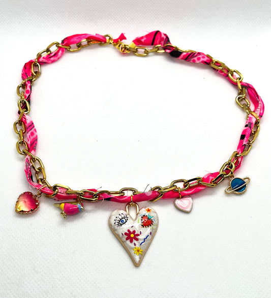 Pink Bandana Charm Necklace