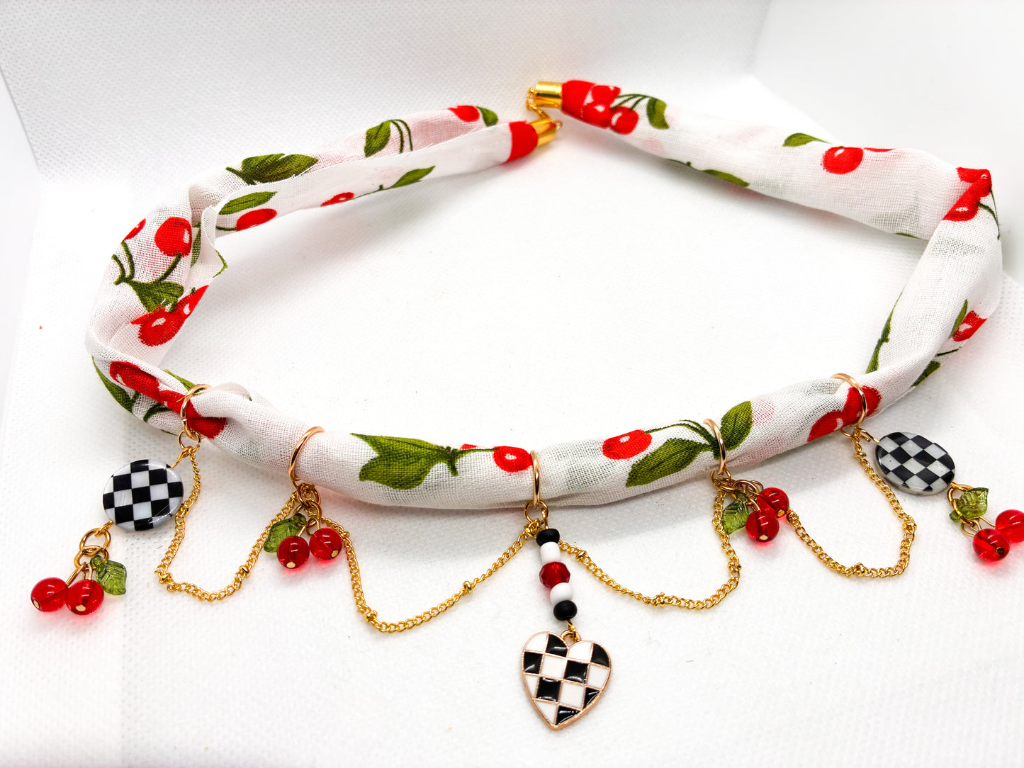 Cherry Fabric Necklace
